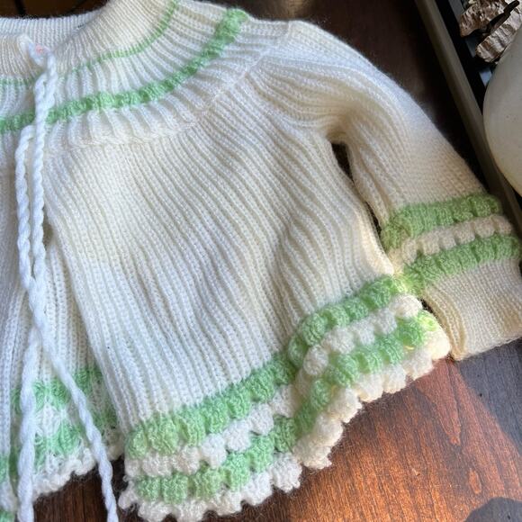 Vintage The Emporium Sweater Cardigan 12 mon white green cardigan Medium - Picture 4 of 11